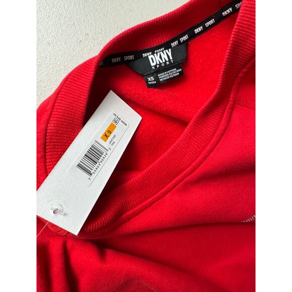 DKNY Women's Rhinestone Logo Fleece Sweatshirt NWT RED SIZE XS - Picture 6 of 10